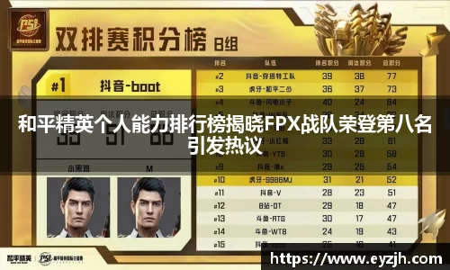 和平精英个人能力排行榜揭晓FPX战队荣登第八名引发热议